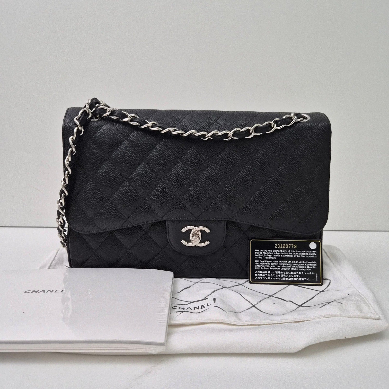 Chanel Caviar Leather Quilted Jumbo Double Classic Flap Black