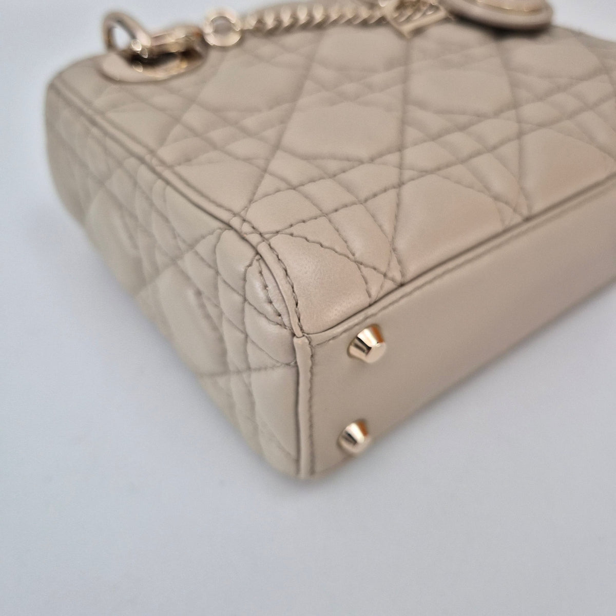 Christian Dior Lambskin Cannage Mini Lady Dior Beige