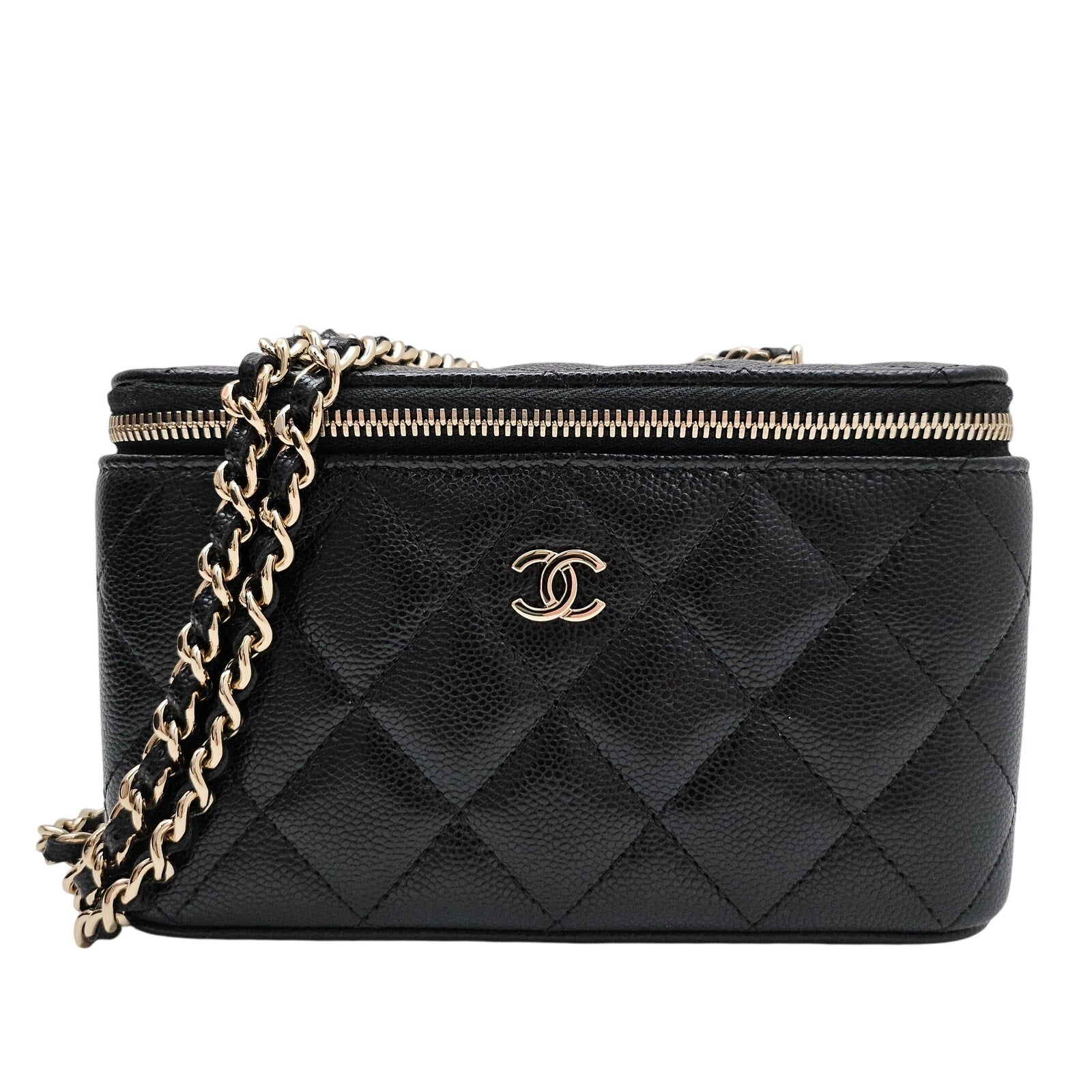 Chanel Caviar Leather Clutch with Chain Vanity 2025 Crossbody Bag Black