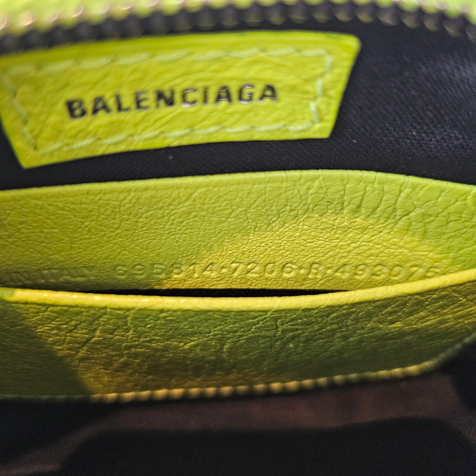 Balenciaga Agneau Arena Le Cagole Mini Purse With Chain Neon Yellow