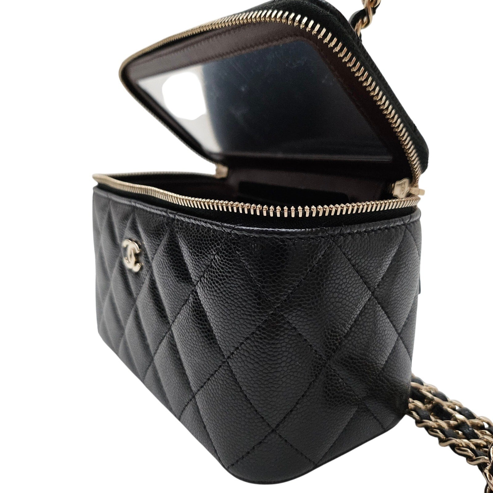 Chanel Caviar Leather Clutch with Chain Vanity 2025 Crossbody Bag Black