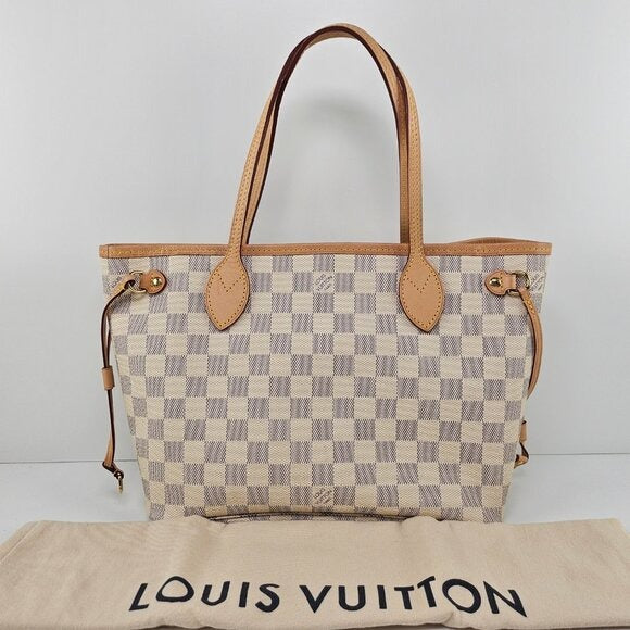 Louis Vuitton Neverfull Pm White Damier Azur Canvas Tote