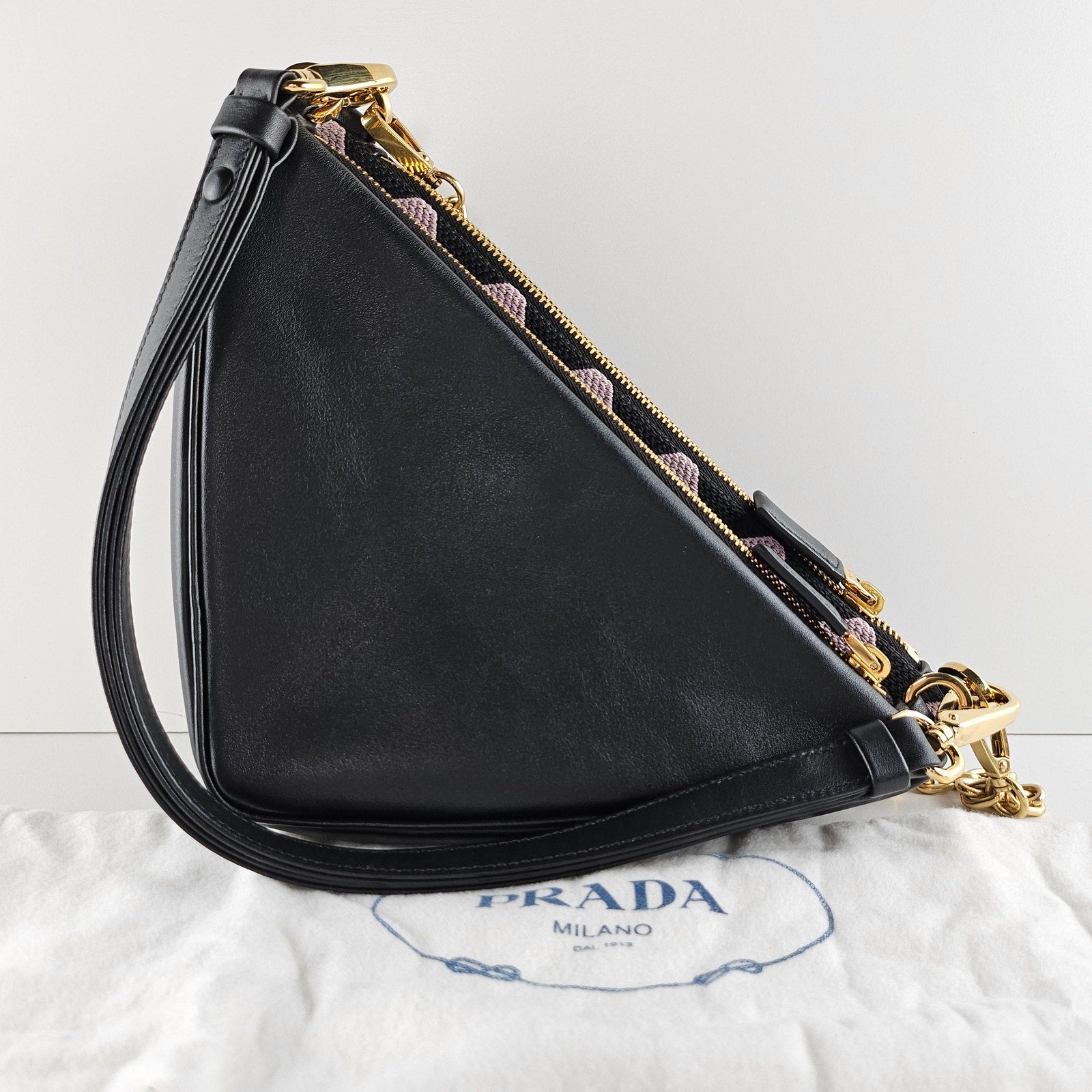 Prada Double Symbole Triangle Bag Leather and Jacquard Mini Pink