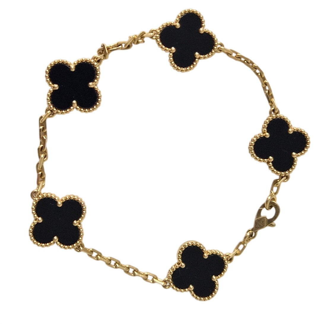 Van Cleef & Arpels Vintage Alhambra 5 Motifs Bracelet 18K Yellow Gold and Onyx