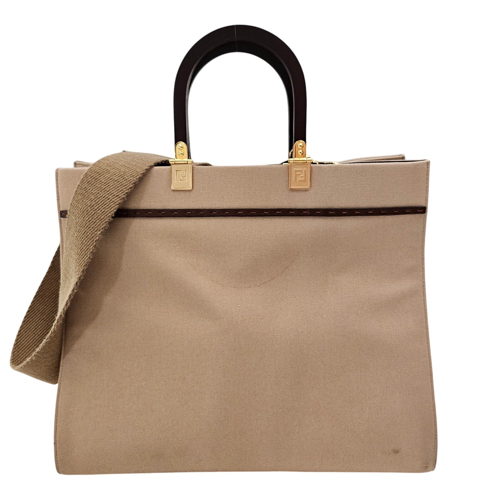Fendi Canvas Medium Fendi Sunshine Shopper Tote Beige