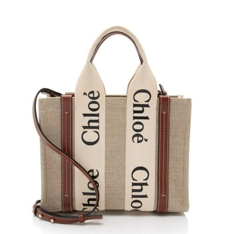 Chloe Small Woody Ribbon Tote With Strap White Brown