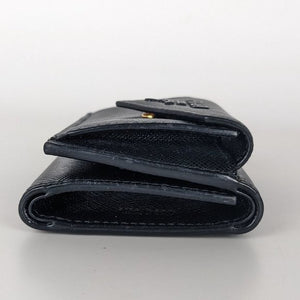 Prada Saffiano Black Monochrome Leather Envelope Trifold Wallet
