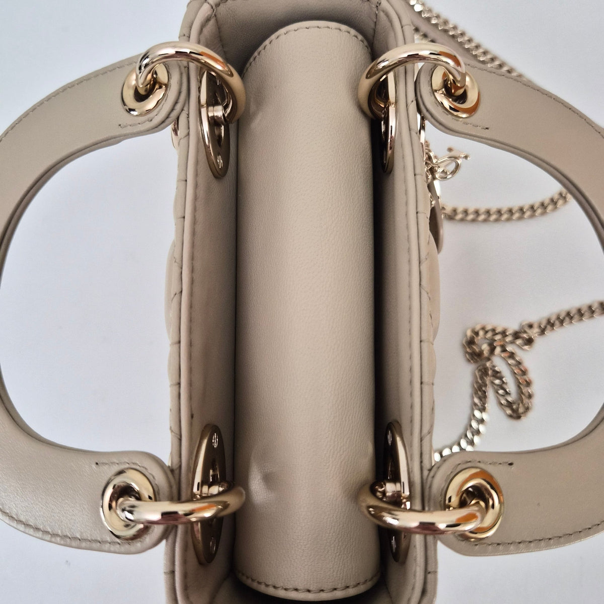 Christian Dior Lambskin Cannage Mini Lady Dior Beige