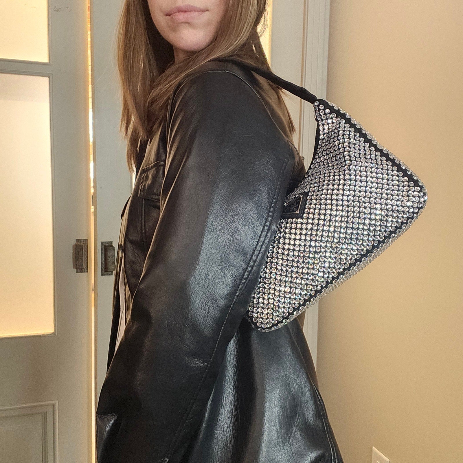 Prada Satin Crystal Mini Re-Edition 2000 Bag Black