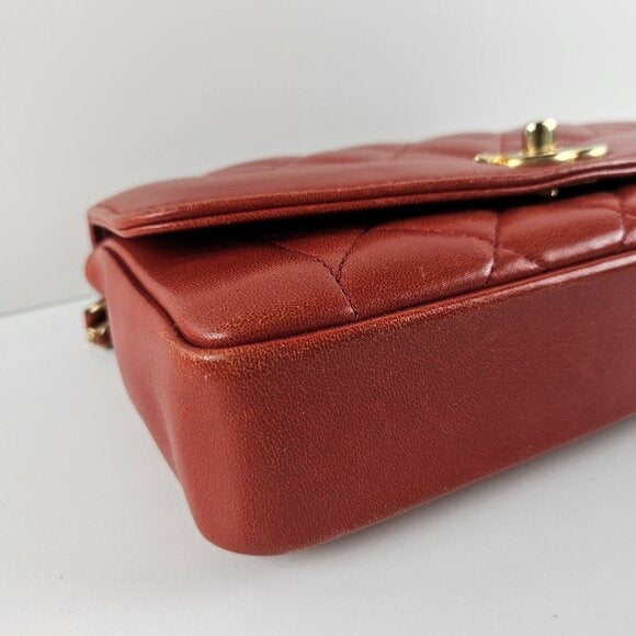 Chanel Small Diana Leather Red Brown Shoulder Bag