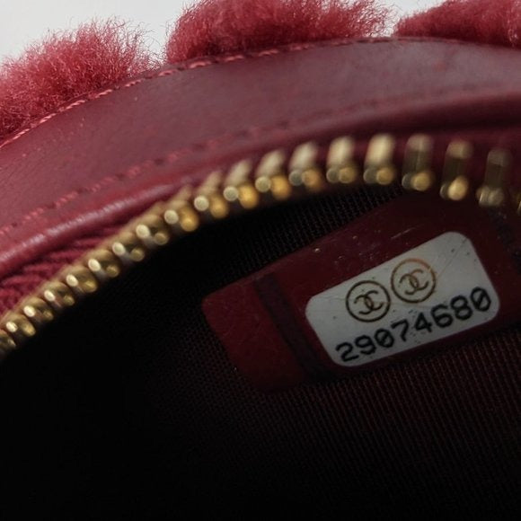 Chanel Red Shearling Round Clutch with Chain Crossbody Bag