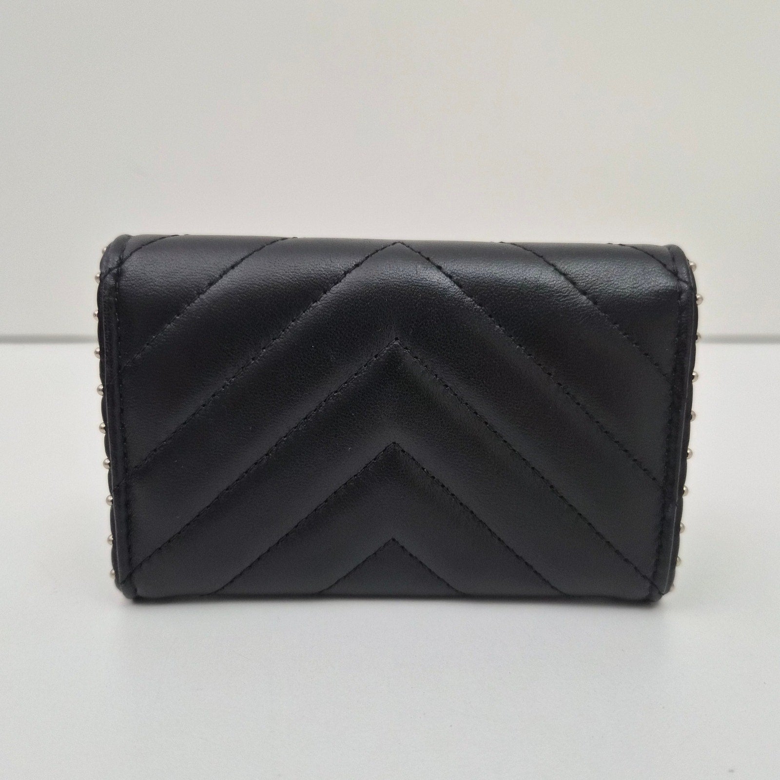 Chanel Lambskin Chevron Quilted Studded Cardholder Wallet Black
