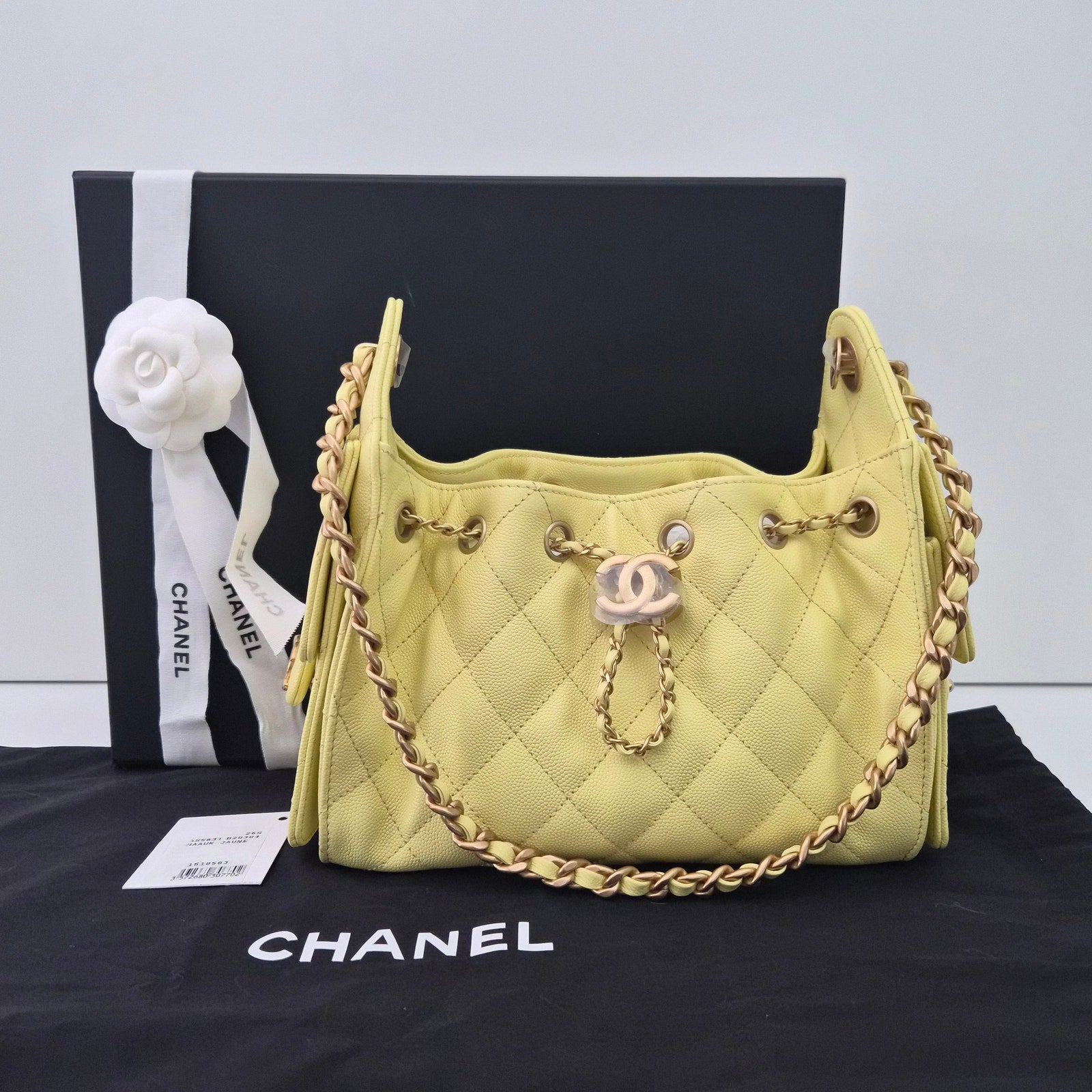 Chanel 25 Mini Yellow Caviar Shoulder Bag