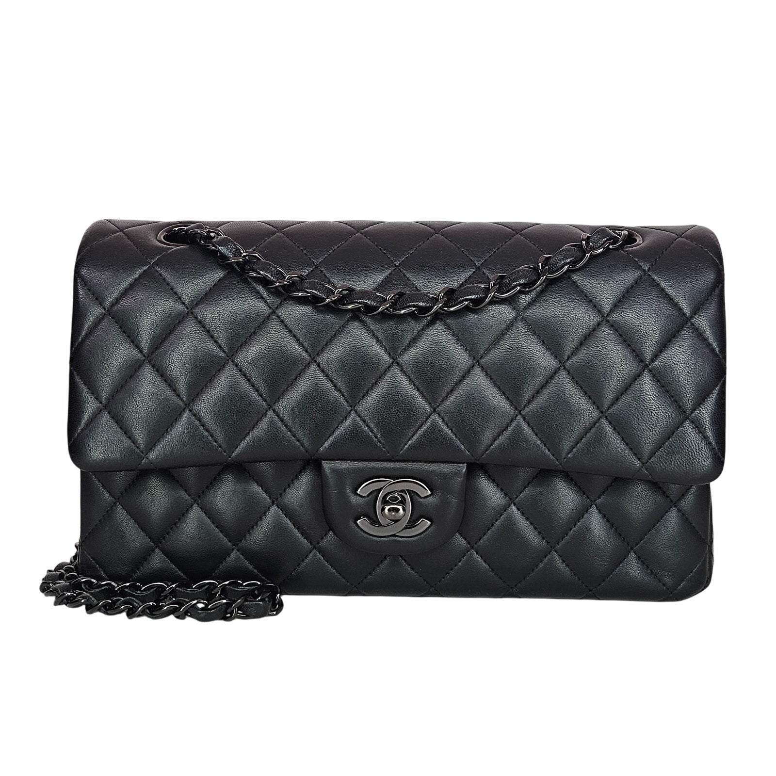 Chanel Lambskin Quilted Medium Double Flap So Black