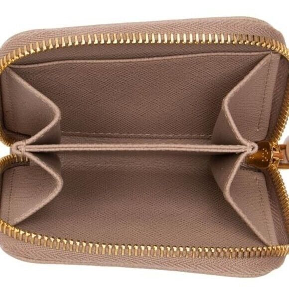 Prada Saffiano Zip Around Card Holder Beige