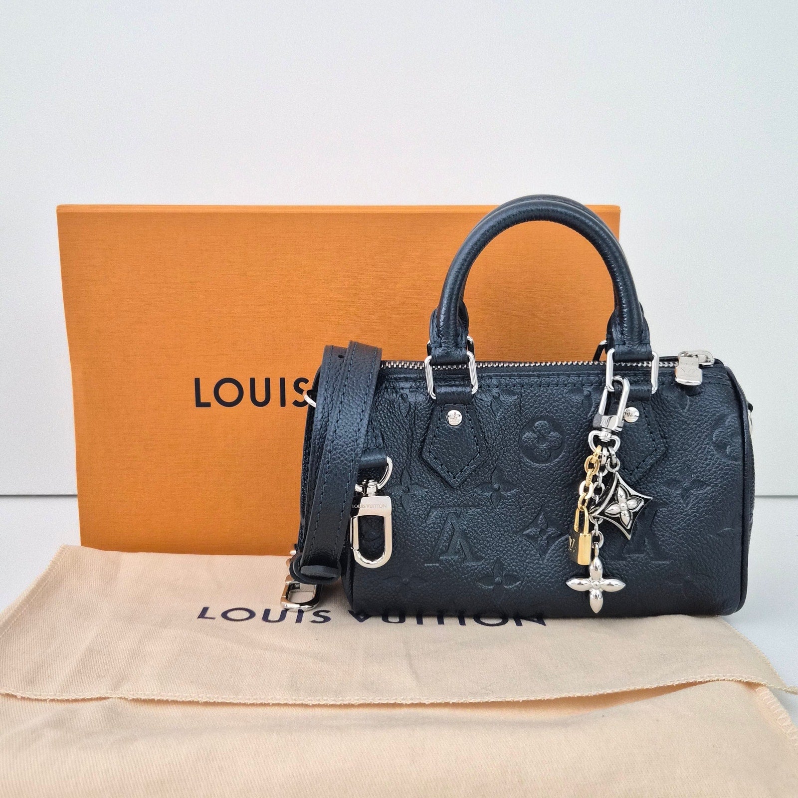 Louis Vuitton Shimmery Ink Black Empreinte Leather Nano Speedy