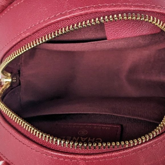 Chanel Red Shearling Round Clutch with Chain Crossbody Bag