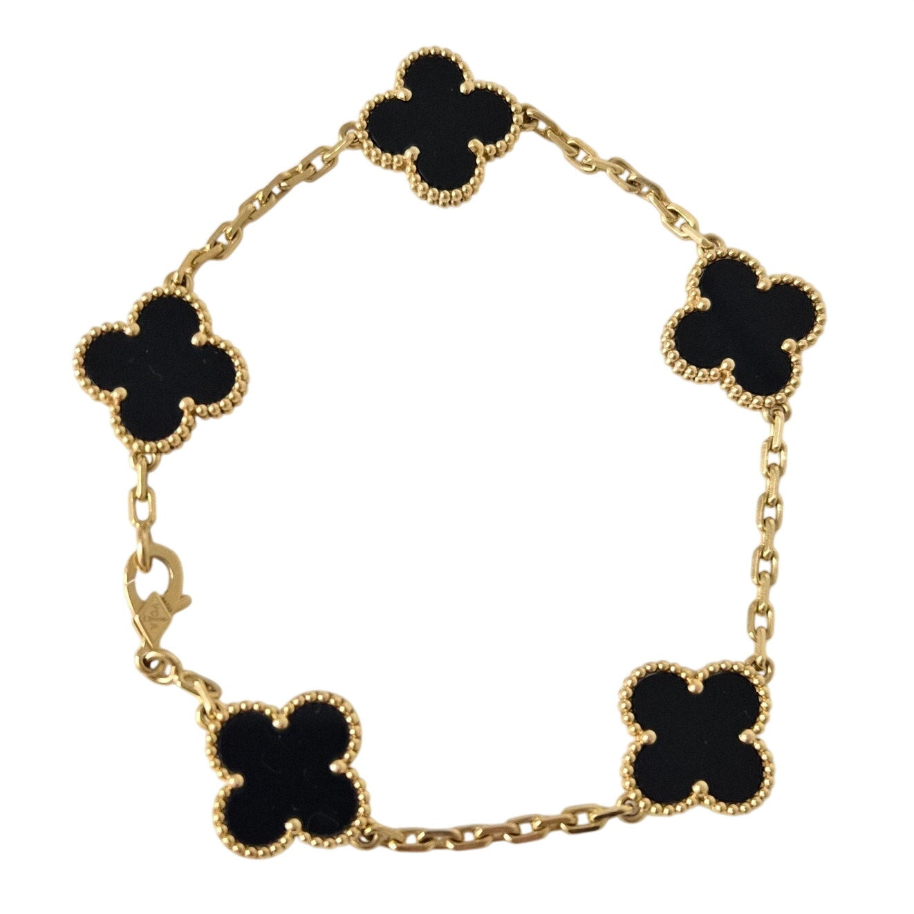 Van Cleef & Arpels Vintage Alhambra 5 Motifs Bracelet 18K Yellow Gold and Onyx