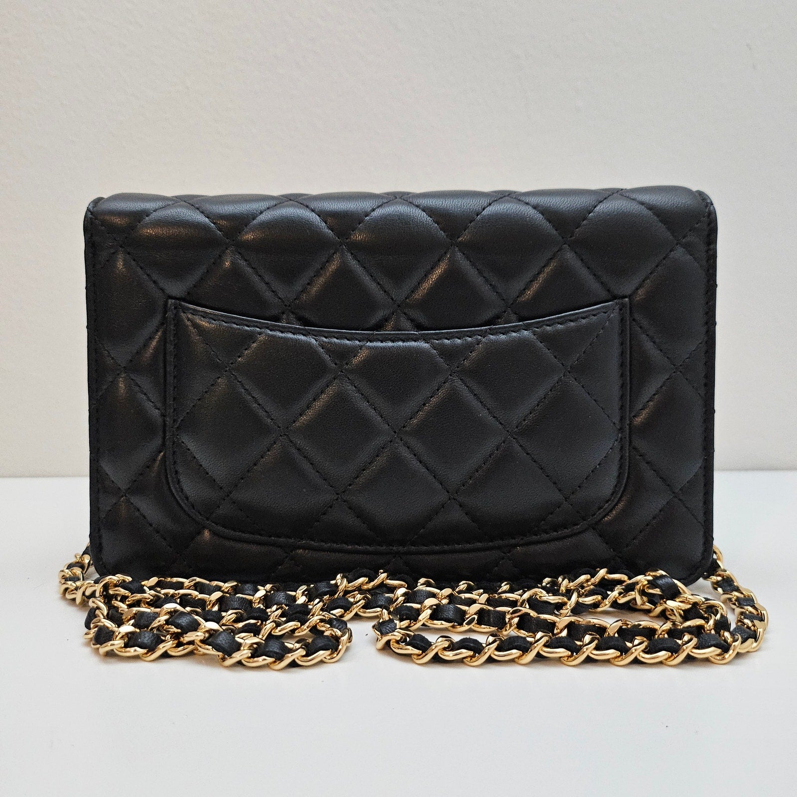 Chanel Lambskin Quilted Wallet on Chain WOC Black Gold Hardware