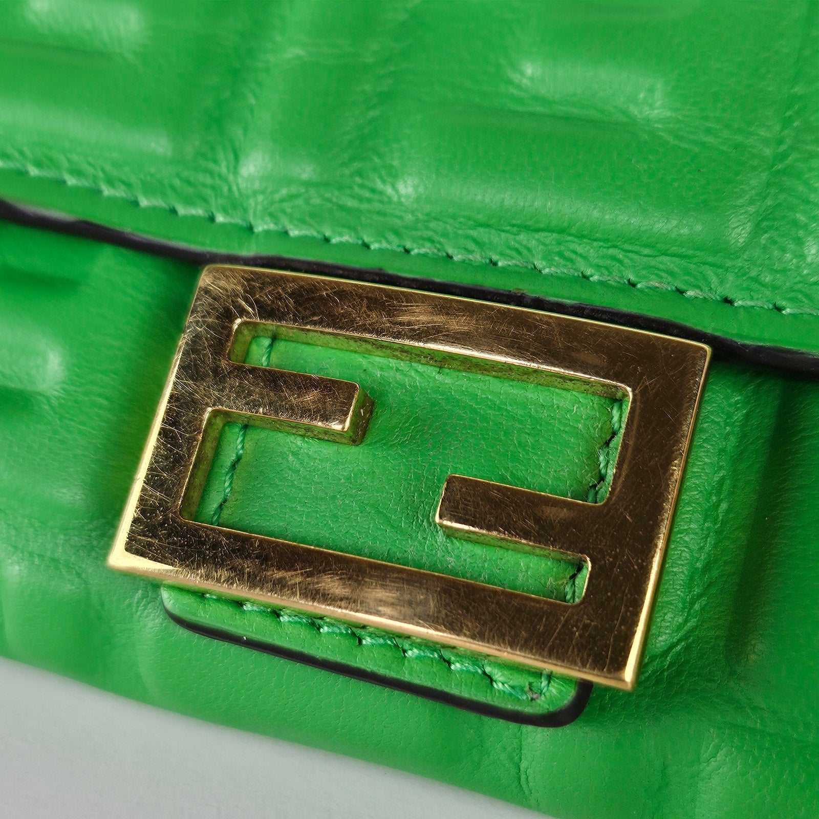 Fendi Baguette Continental Wallet on Chain Zucca Embossed Leather Green