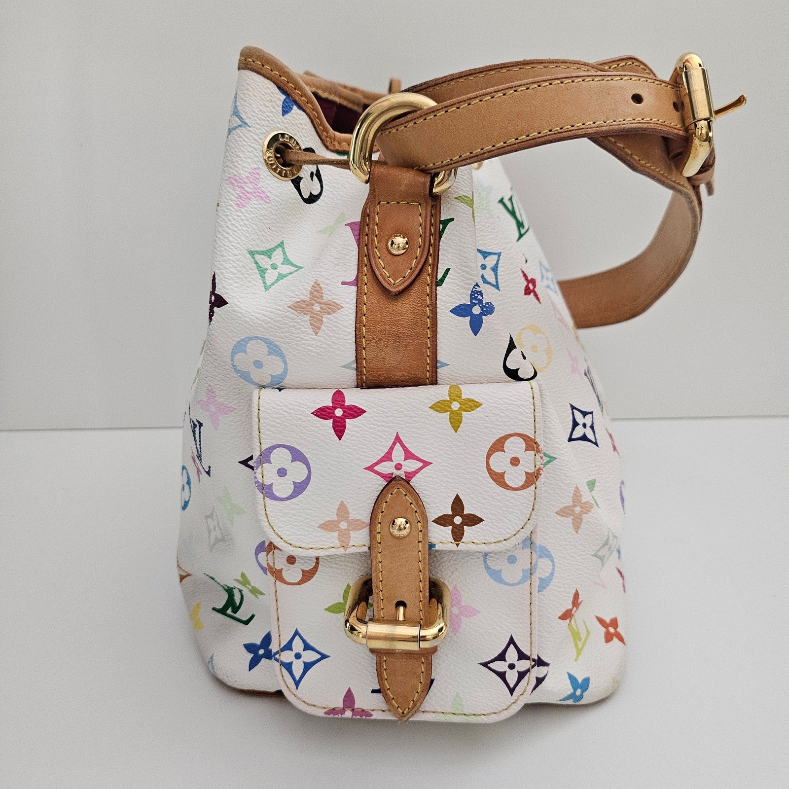 Louis Vuitton Takashi Murakami Monogram Multicolor Petit Noe White Bucket Bag
