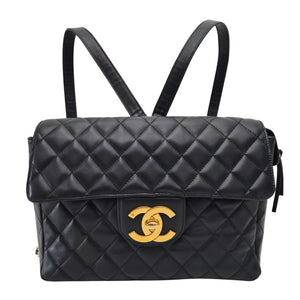 Chanel Black Lambskin Vintage Backpack Oversized CC GHW 24k plated