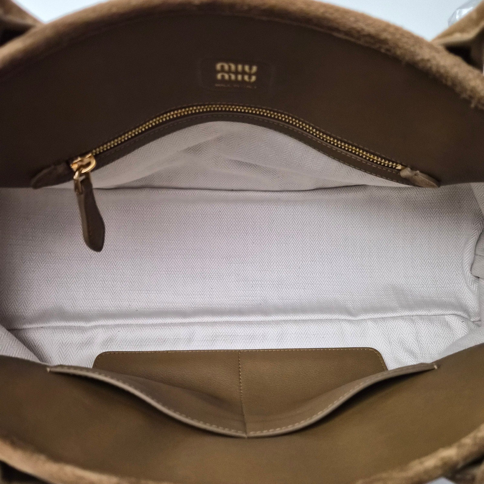 Miu Miu Camoscio Large Aventure Suede Bag Olive Green