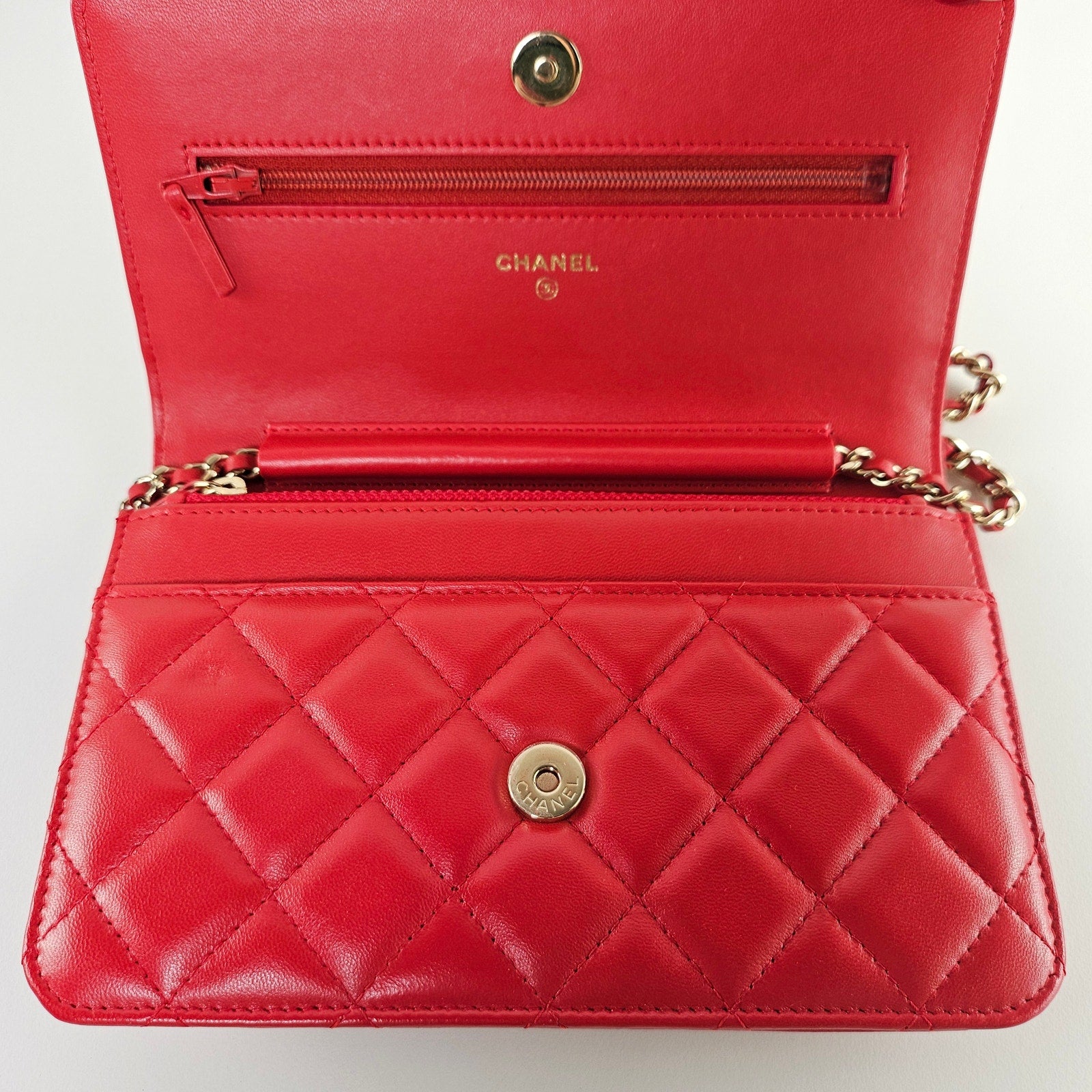 Chanel Chain Around Wallet on Chain Quilted Lambskin Red