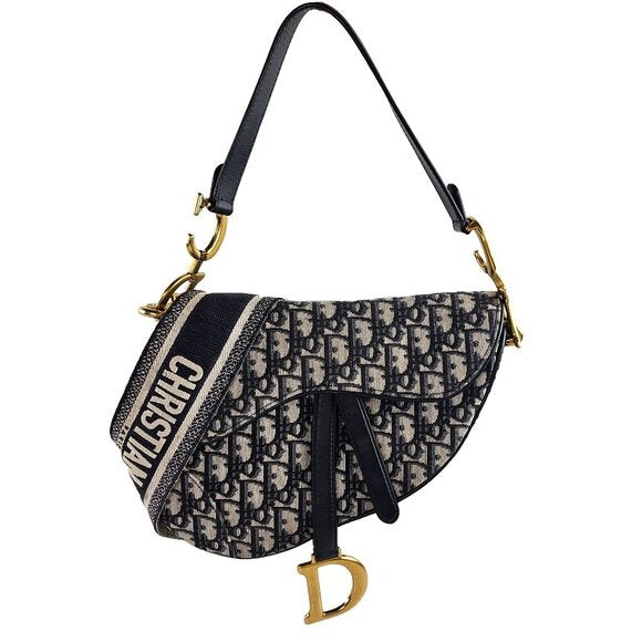 Christian Dior Oblique Saddle Bag Blue With Jacquard Strap