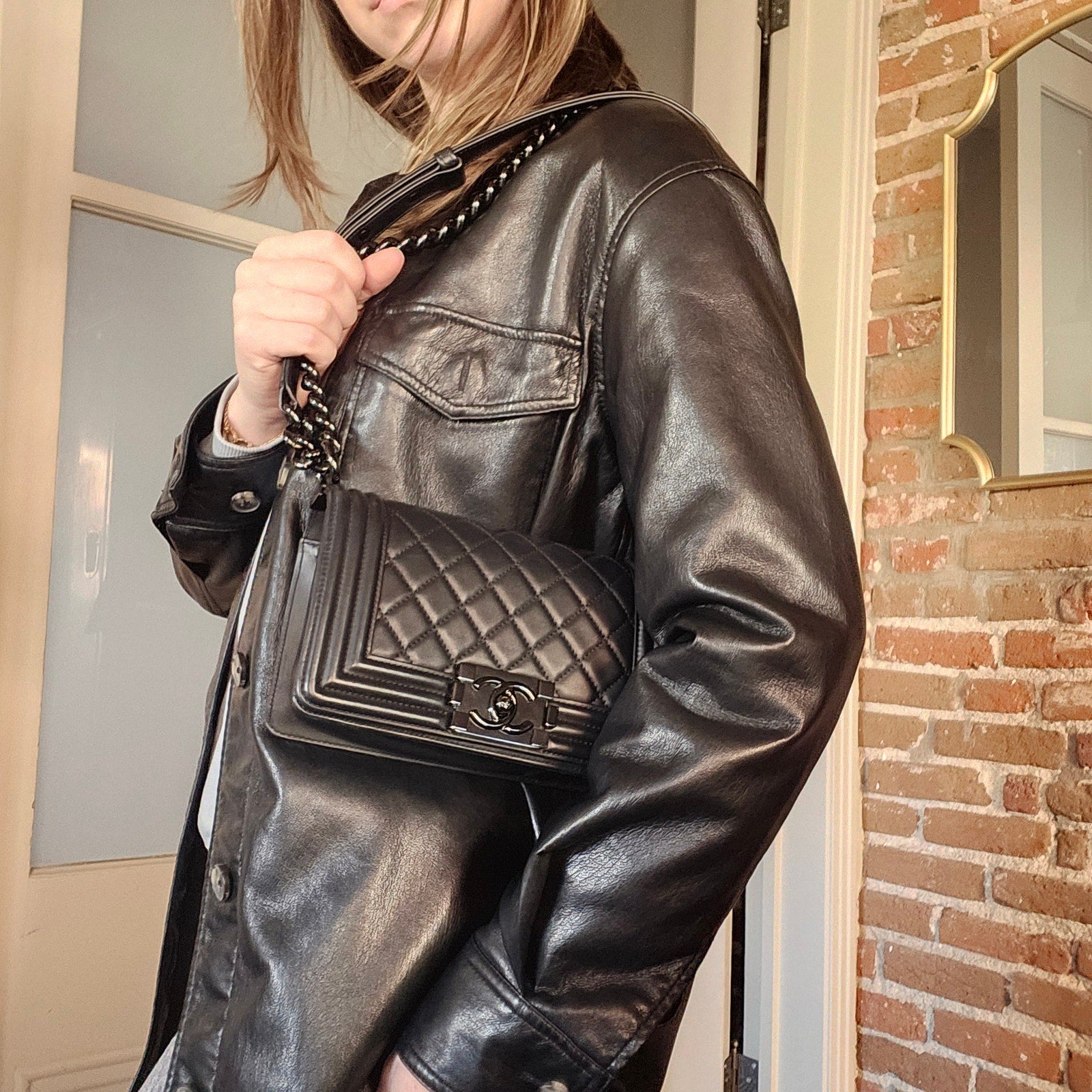 Chanel So Black Small Boy Lambskin Shoulder Bag