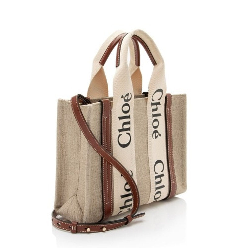 Chloe Small Woody Ribbon Tote With Strap White Brown