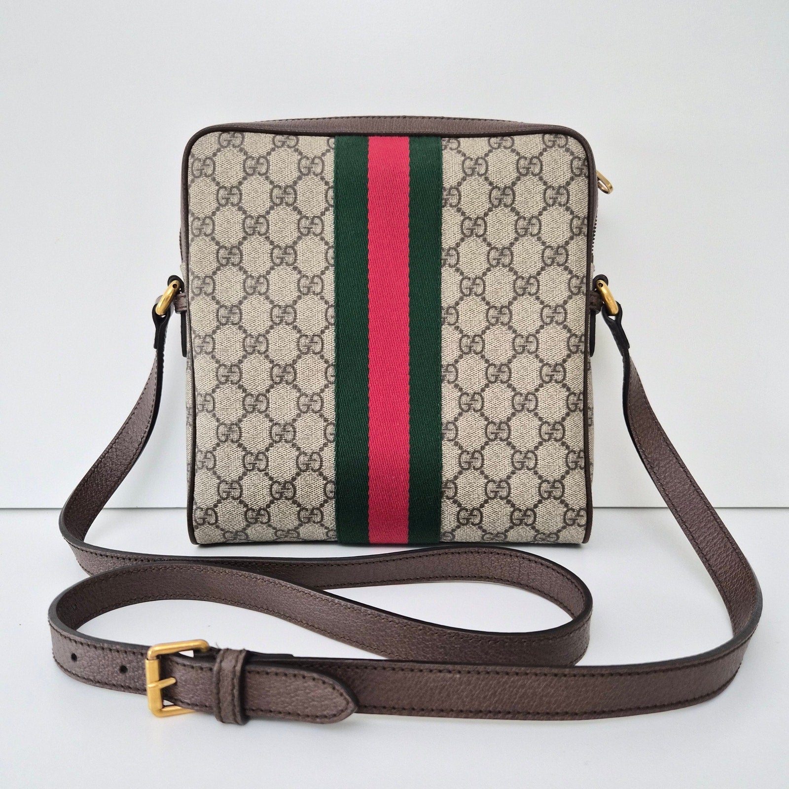 Gucci GG Supreme Monogram Web Small Ophidia Messenger Bag Brown
