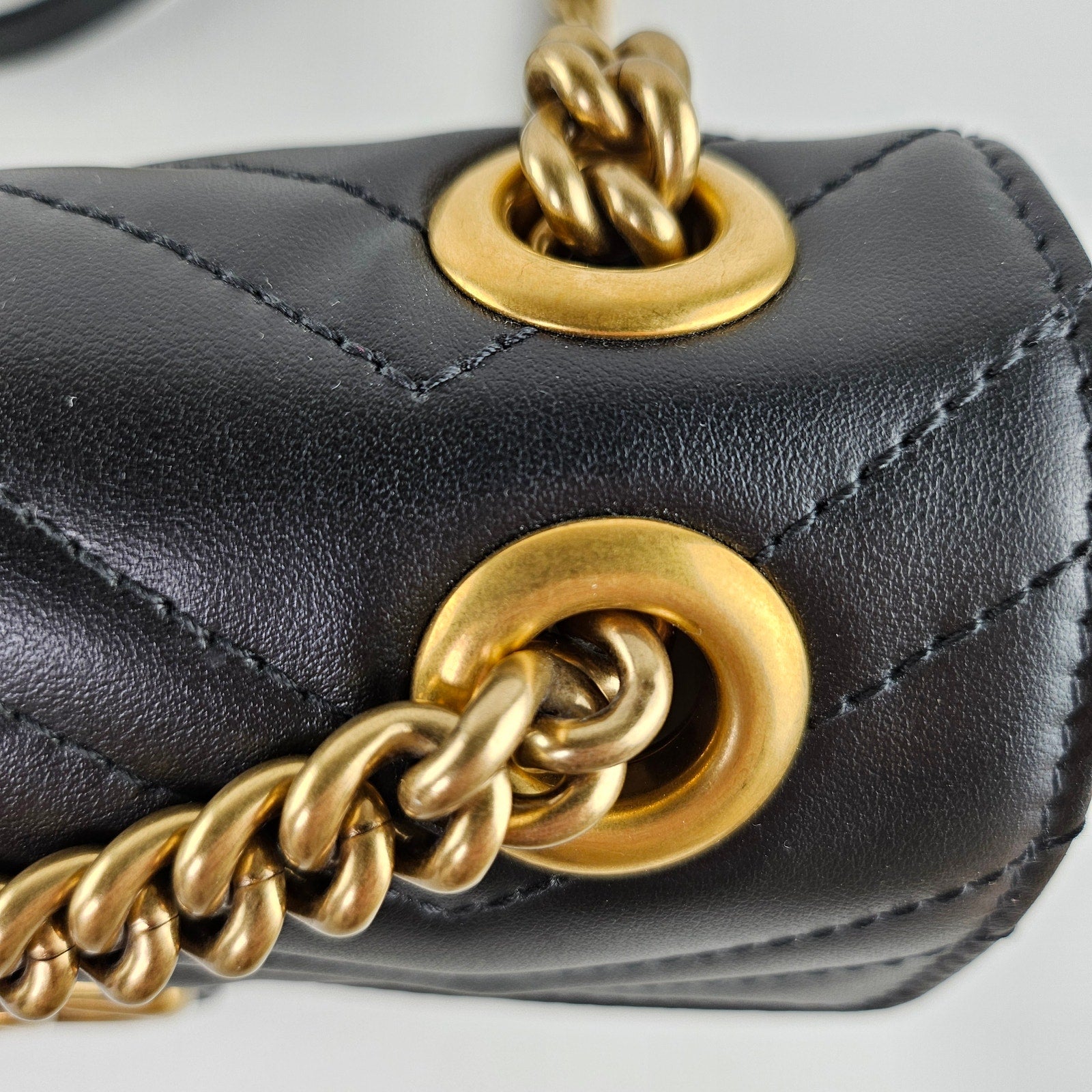 Gucci Matelasse Leather Mini GG Marmont Shoulder Bag Black