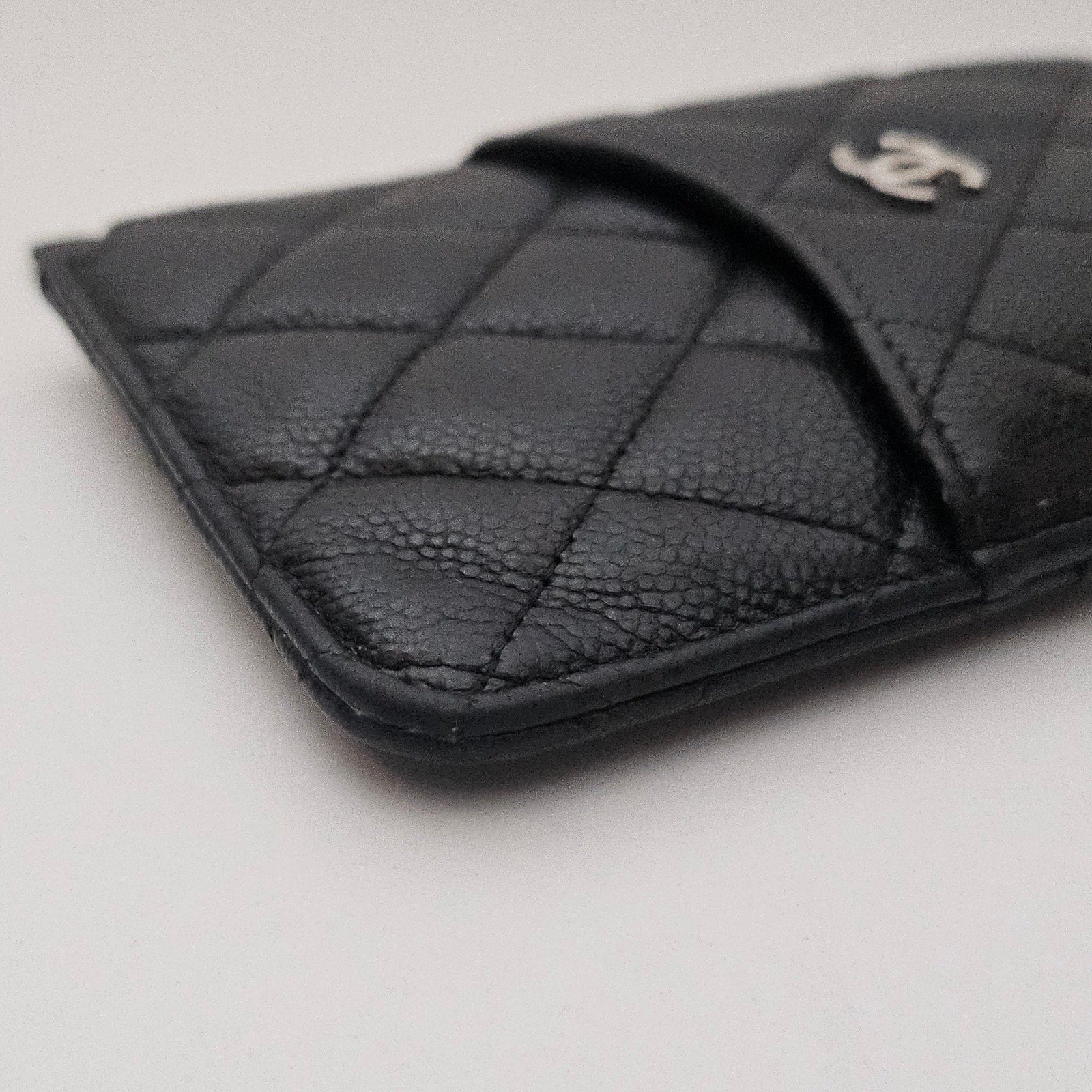 Chanel Black Caviar Leather Quilted Phone Holder Long ZIp Wallet
