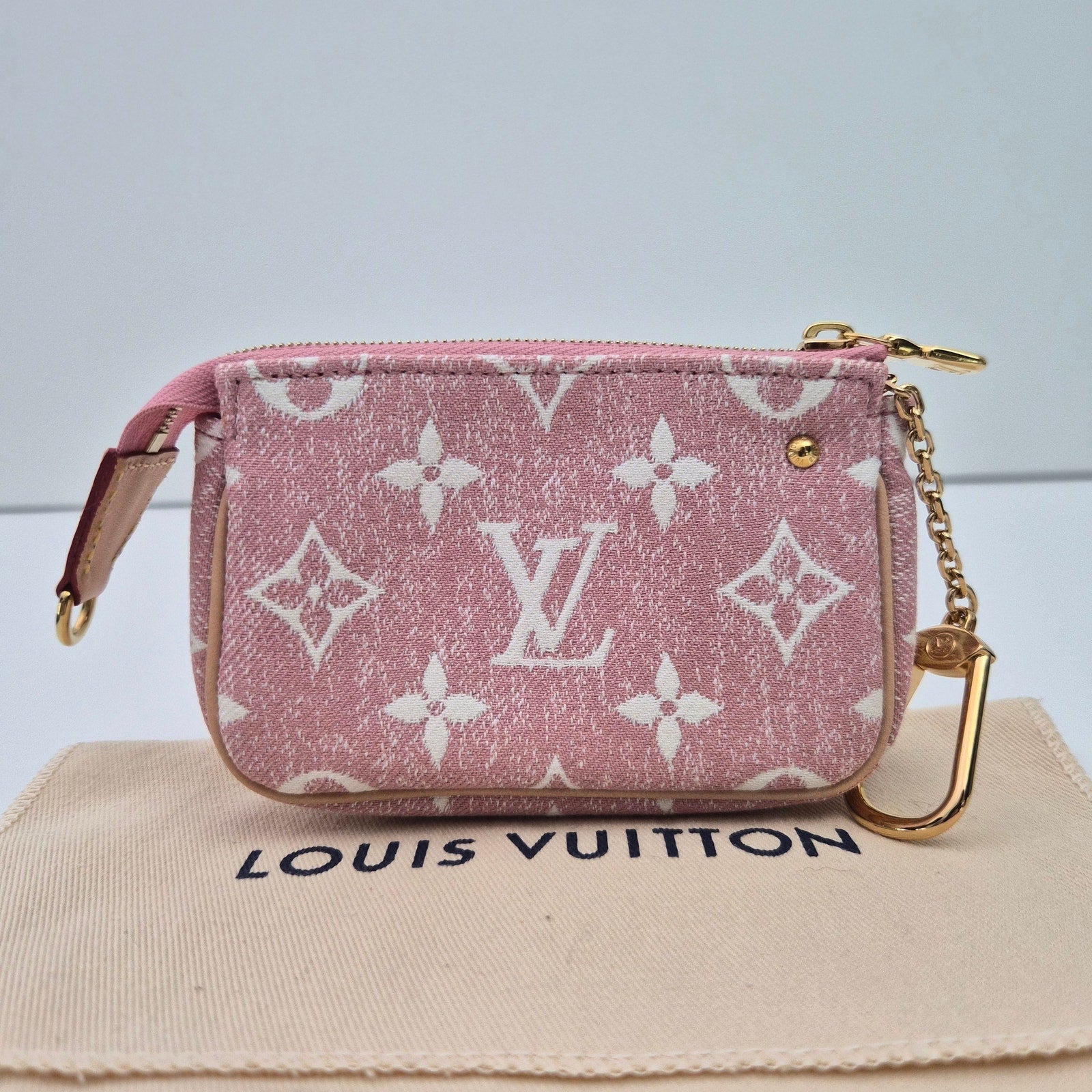 Louis Vuitton Monogram Jacquard Micro Pochette Case Pink White Denim
