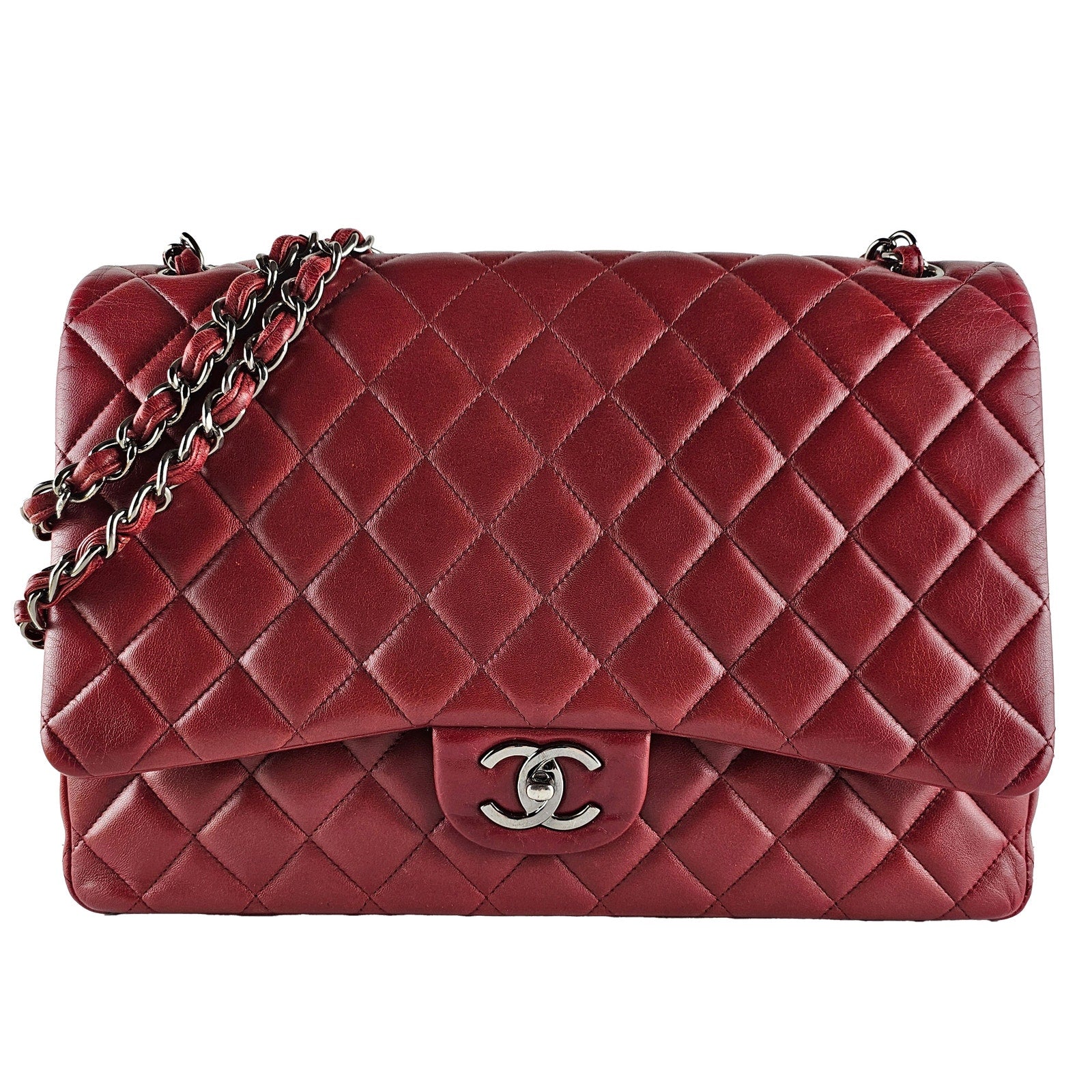 Chanel Burgundy Red Maxi Lambskin Classic Flap Bag