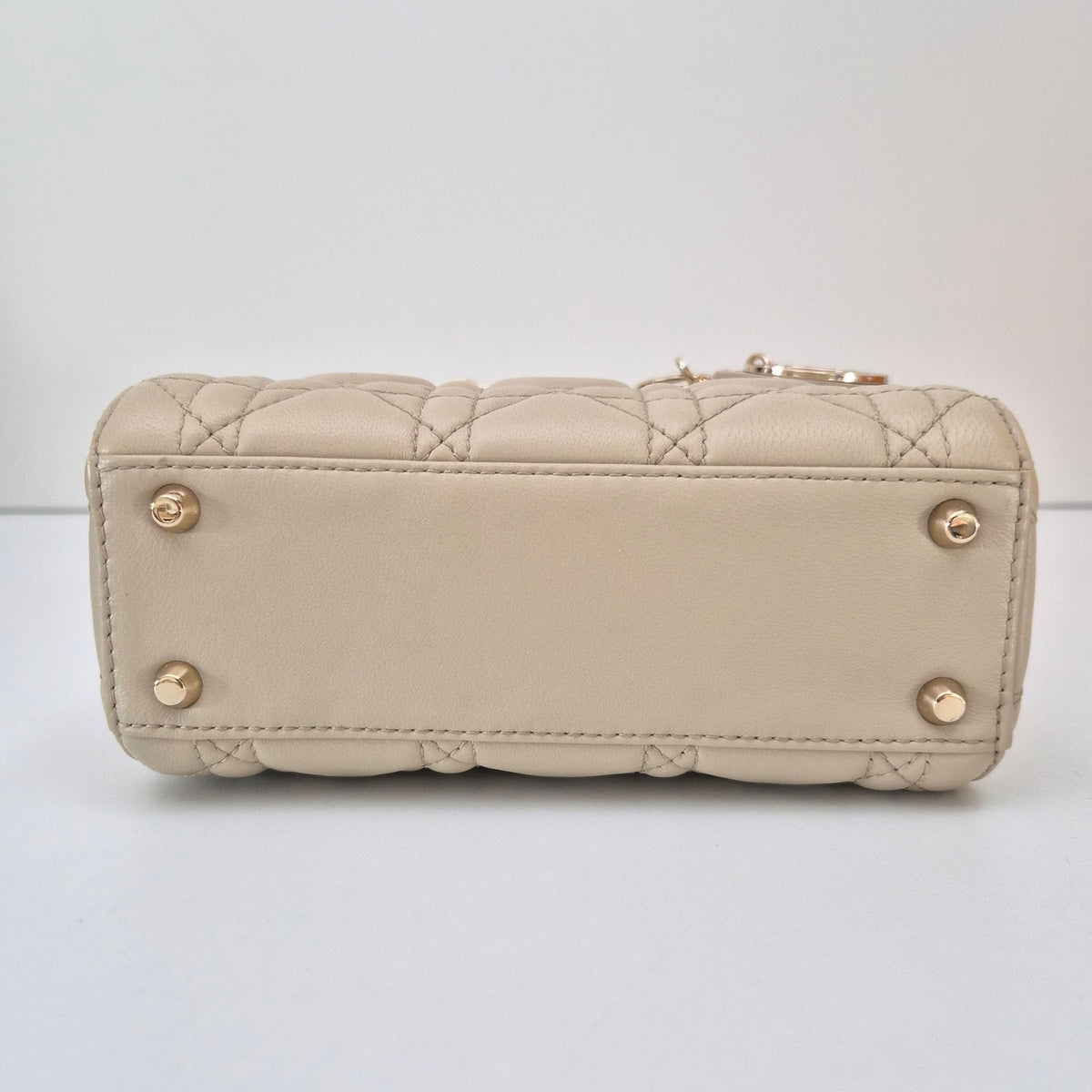 Christian Dior Lambskin Cannage Mini Lady Dior Beige