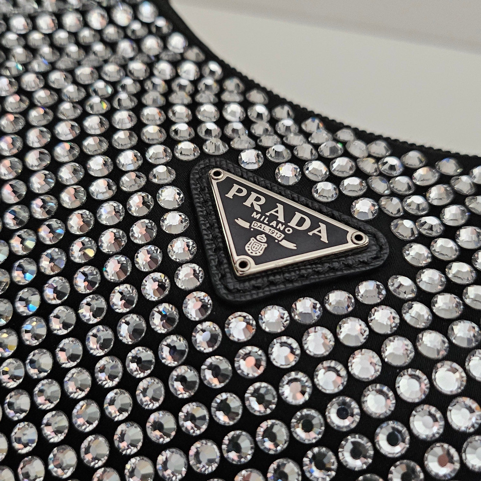 Prada Satin Crystal Mini Re-Edition 2000 Bag Black