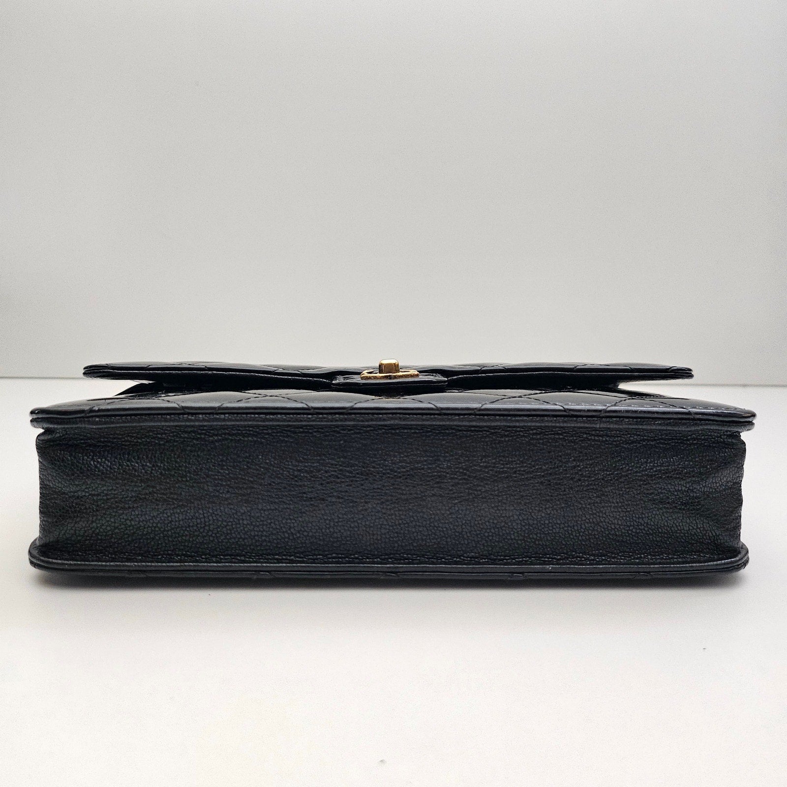 Chanel Patent Goatskin Quilted CC Eyelet Wallet On Chain WOC Black