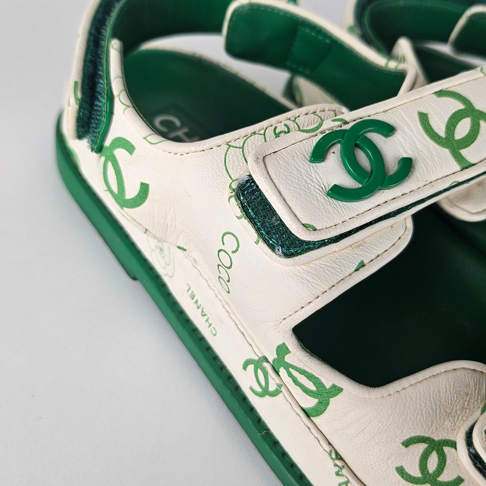 Chanel Green CC Dad Sandals US 8 / EU 38