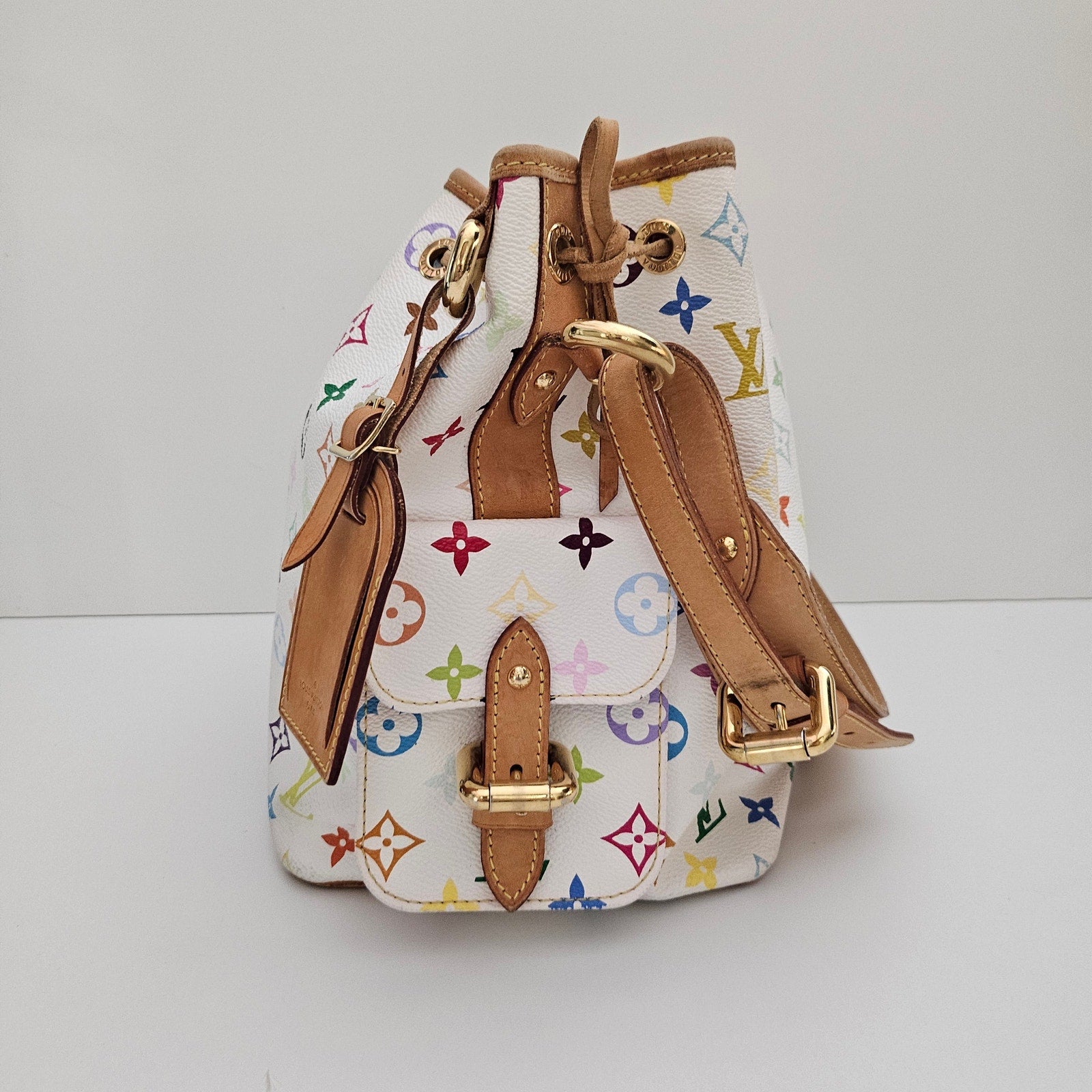Louis Vuitton Takashi Murakami Monogram Multicolor Petit Noe White Bucket Bag
