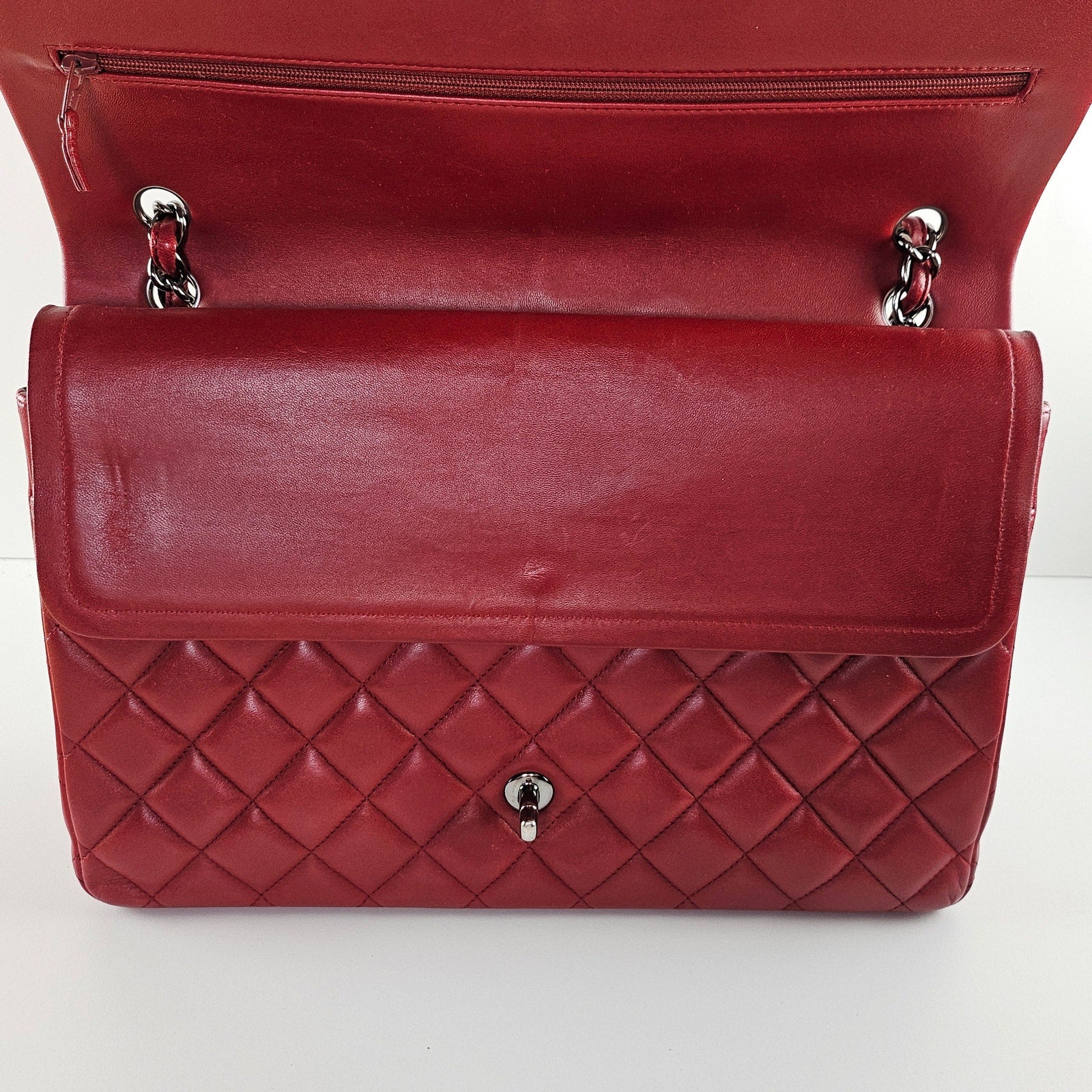 Chanel Burgundy Red Maxi Lambskin Classic Flap Bag