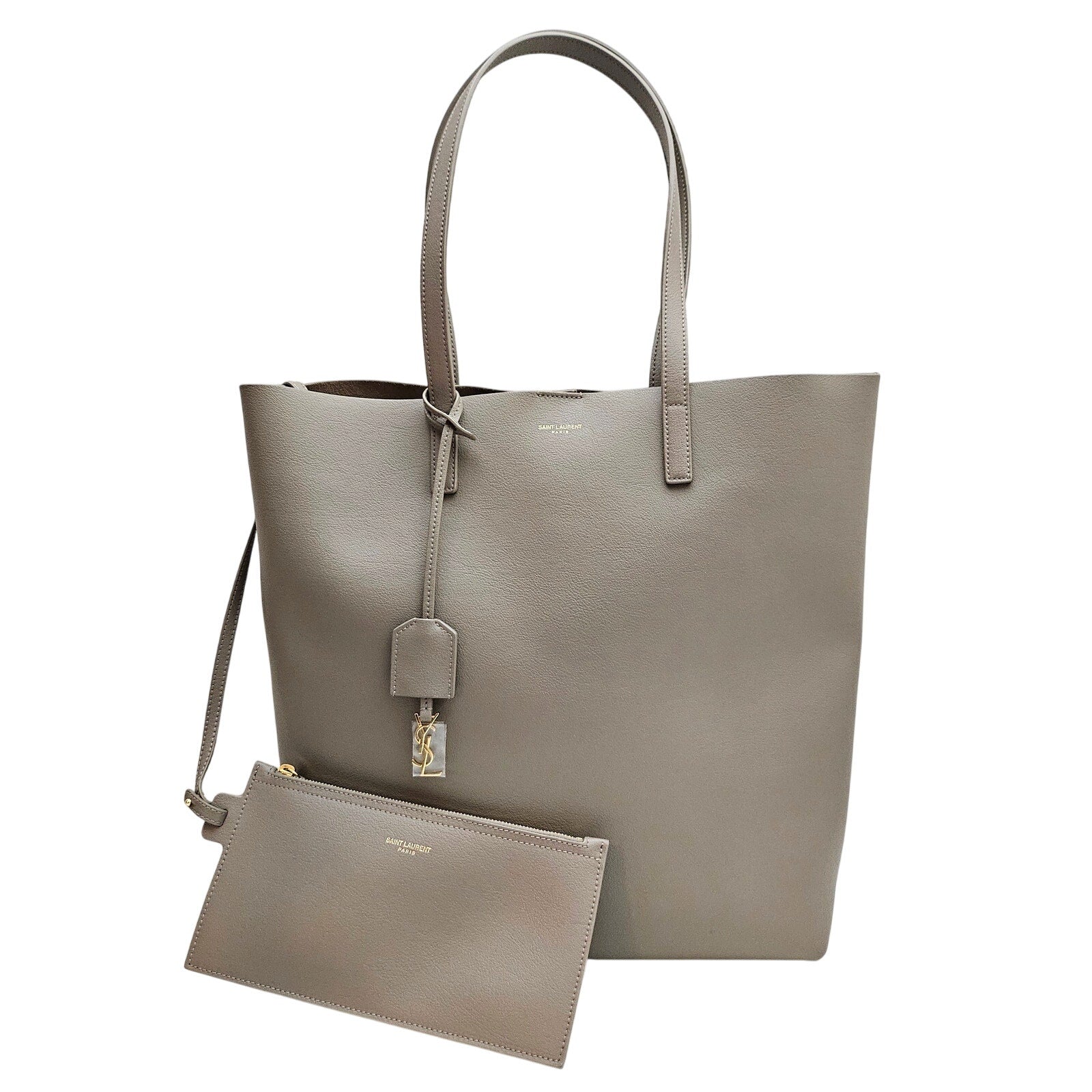 Saint Laurent Leather North-South Shopping Tote Gray