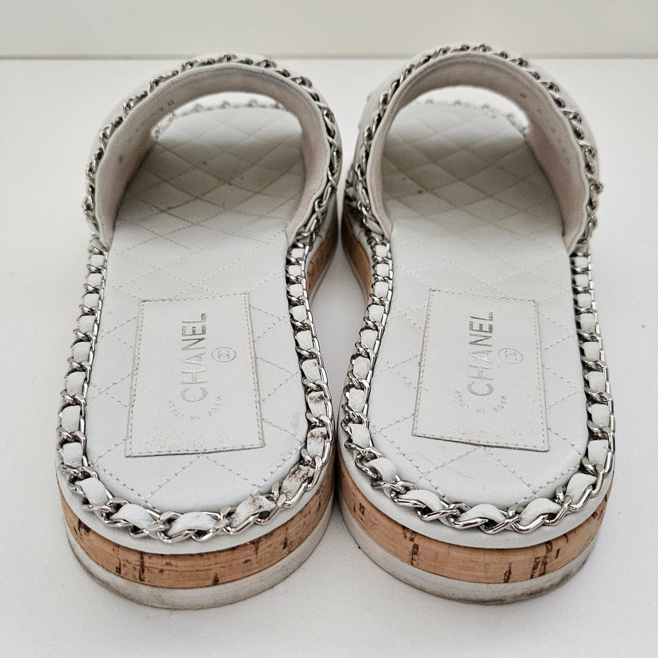 Chanel White Leather CC Chain Slides US 8 / EU 38