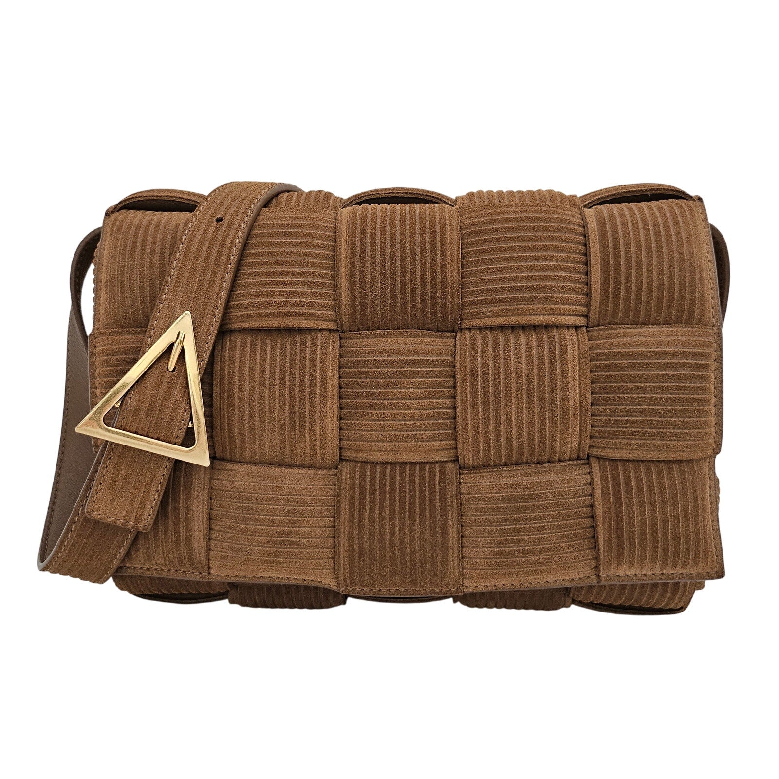 Bottega Veneta Brown Intreccio Corduroy Suede Padded Cassette