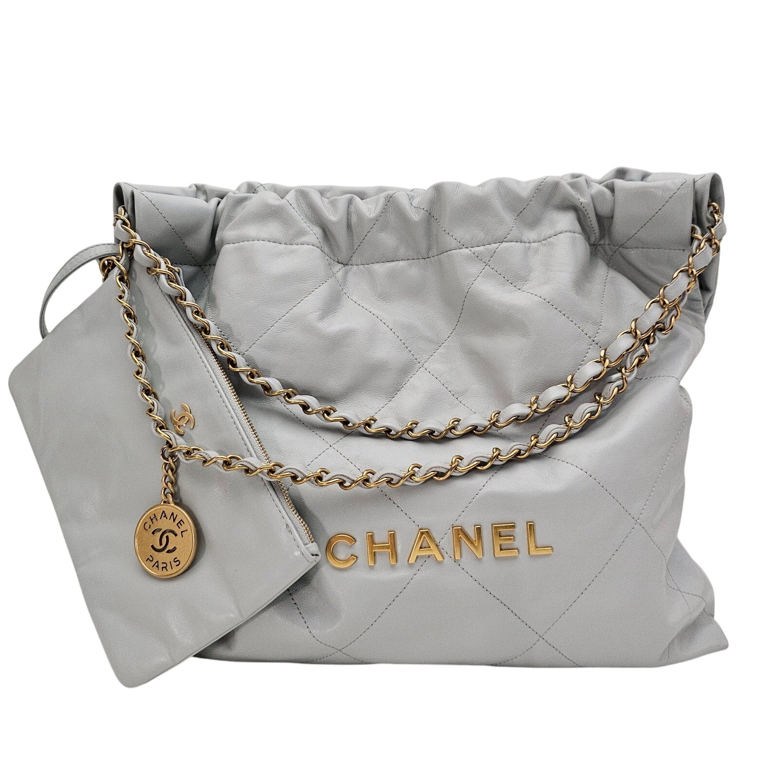 Chanel Pale Blue Quilted Medium 22 Hobo Bag