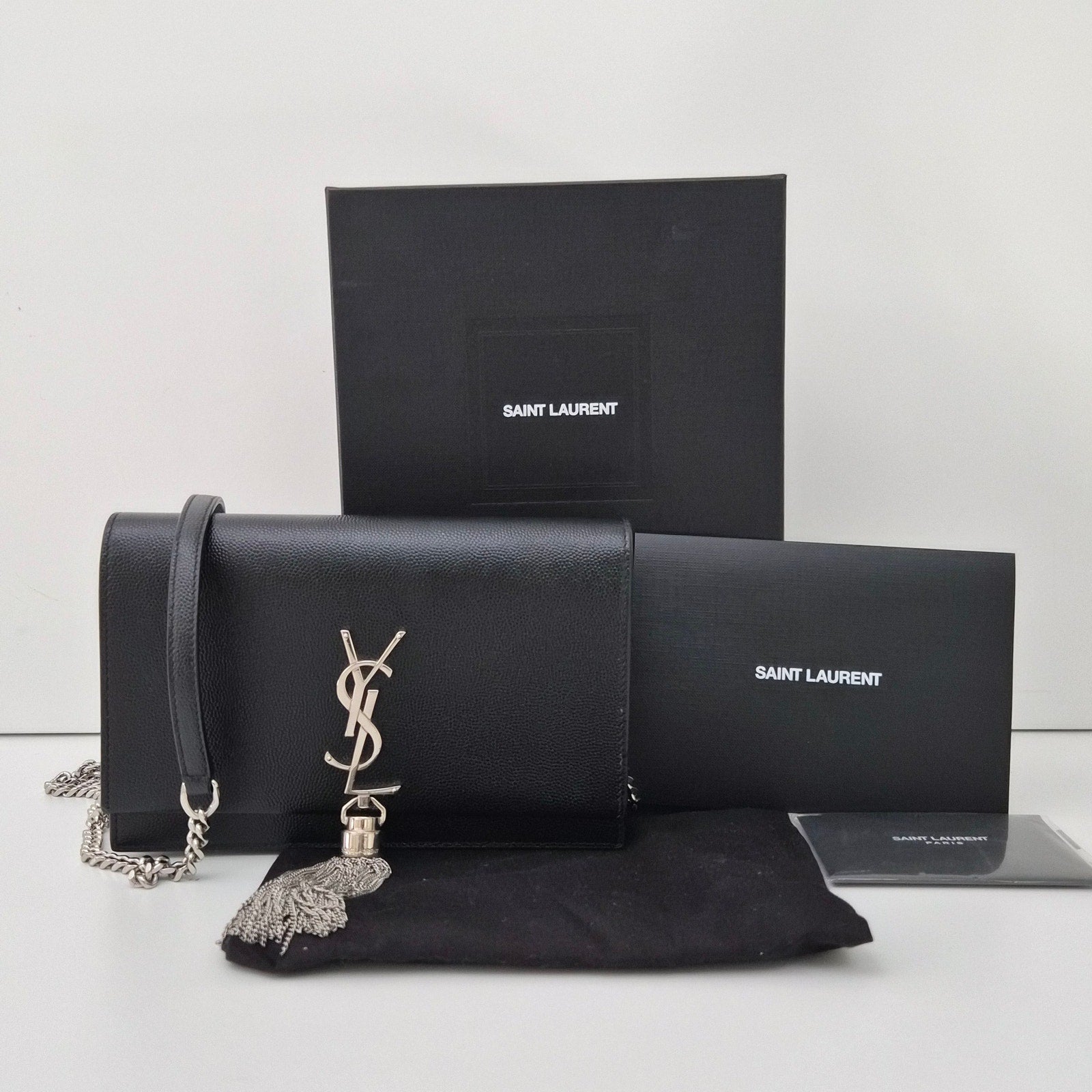 Saint Laurent Kate Monogram Tassel Chain Wallet Black