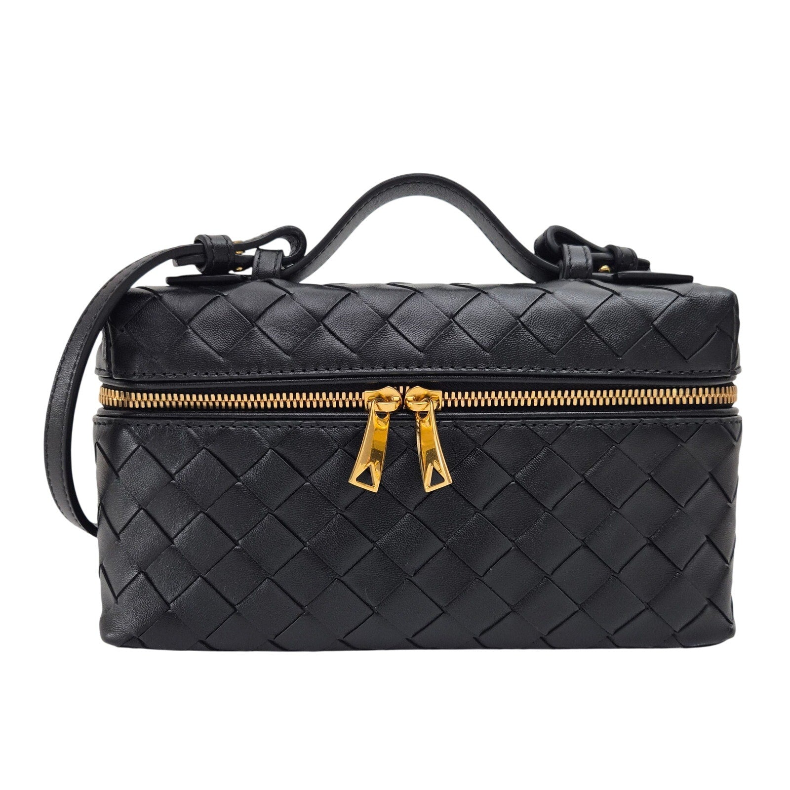 Bottega Veneta Calfskin Intrecciato Bang Bang Vanity Case Black