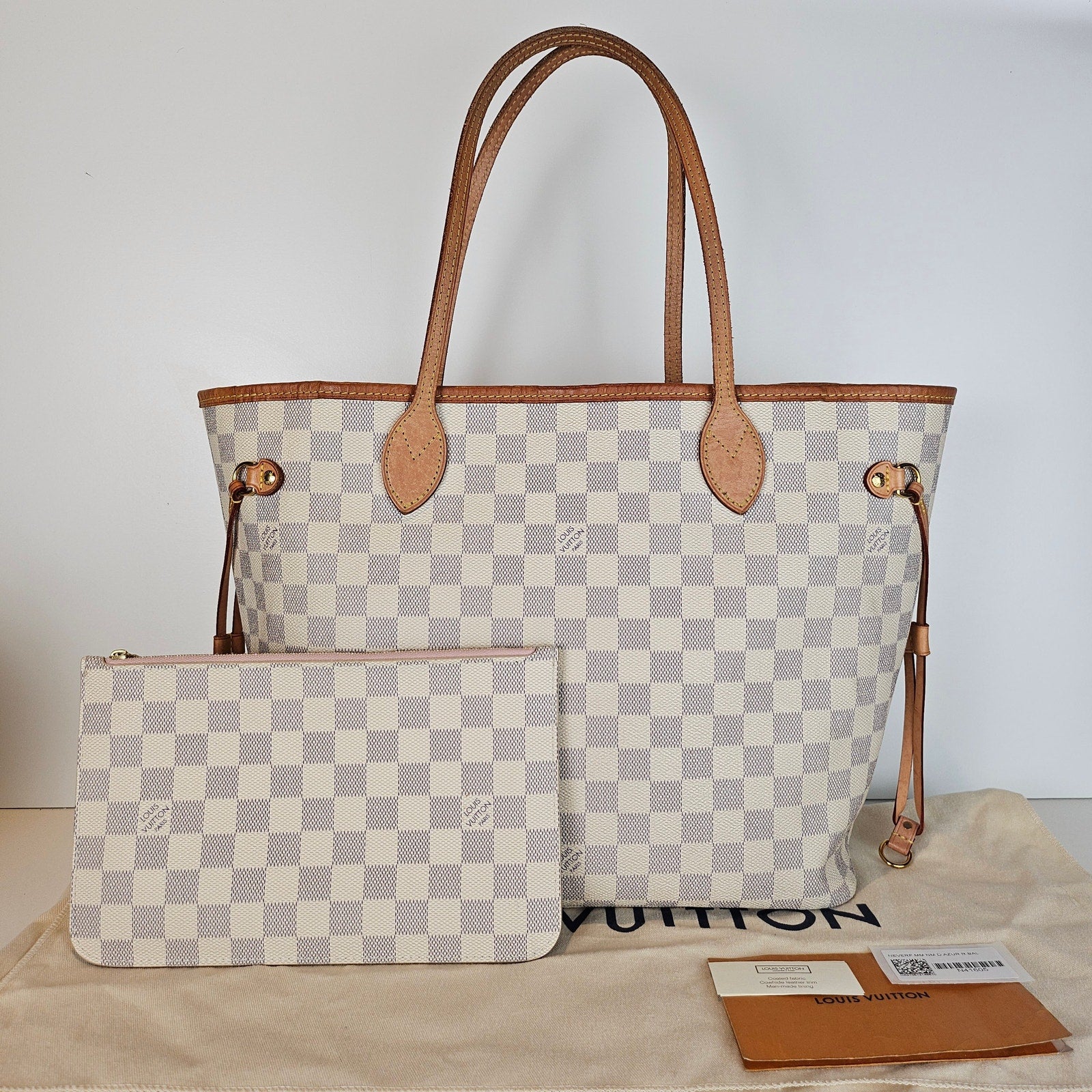 Louis Vuitton Damier Azur Neverfull MM Pink Ballerine Tote