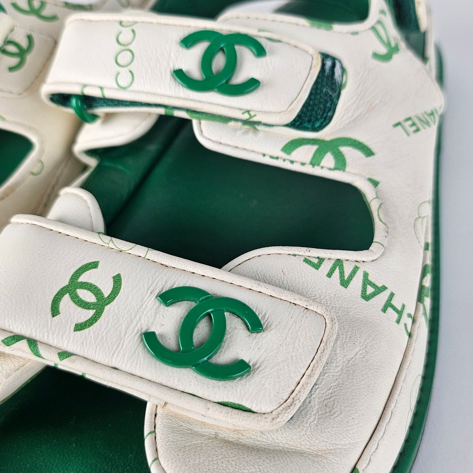Chanel Green CC Dad Sandals US 8 / EU 38